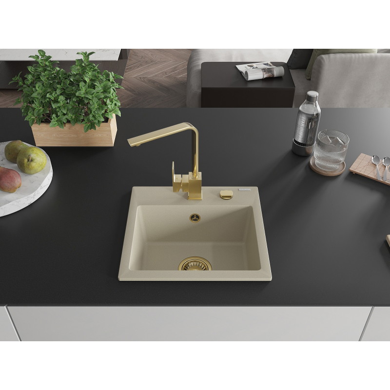 Mexen Milo Granitspüle 1-Becken mit Küchenarmatur Rita, beige - 6505-69-670300-50