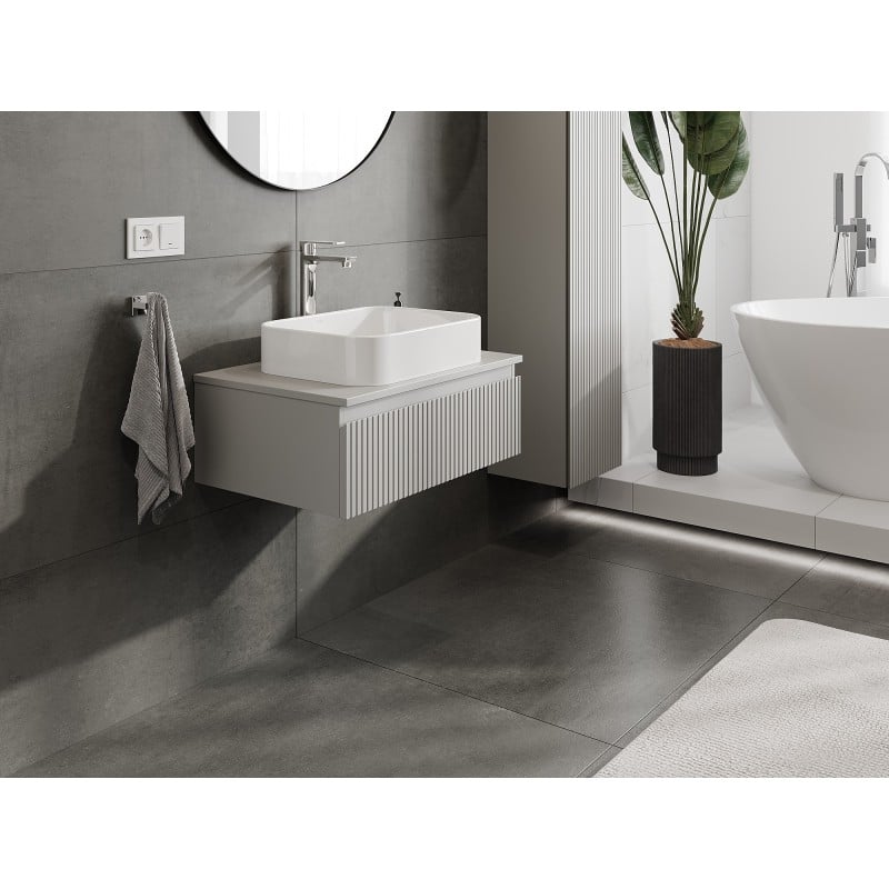Mexen Rivel Badezimmerunterschrank 70 cm mit Arbeitsplatte, 1 Schublade, gerillt, grau matt - 91A20-07023-1-BFC62