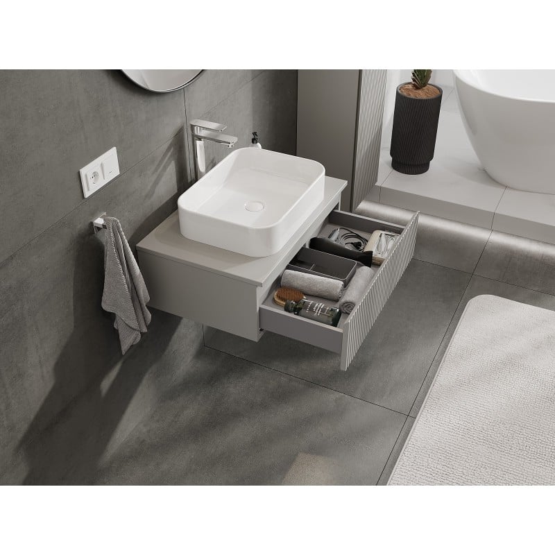 Mexen Rivel Badezimmerunterschrank 70 cm mit Arbeitsplatte, 1 Schublade, gerillt, grau matt - 91A20-07023-1-BFC62