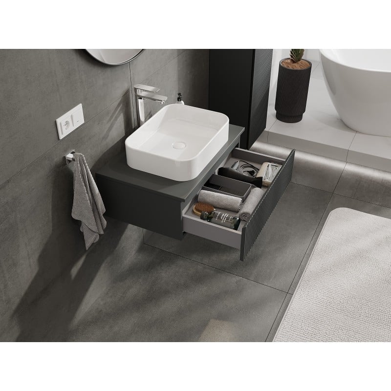 Mexen Rivel Badezimmerschrank unter Waschbecken 70 cm mit Platte, 1 Schublade, geriffelt, graphit matt - 91A20-07023-1-BFC66