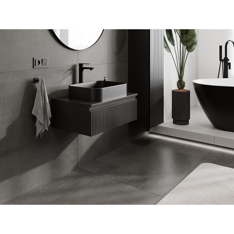 Mexen Rivel Badezimmer-Unterschrank 70 cm mit Arbeitsplatte, 1 Schublade, gerillt, schwarz matt - 91A20-07023-1-BFC71