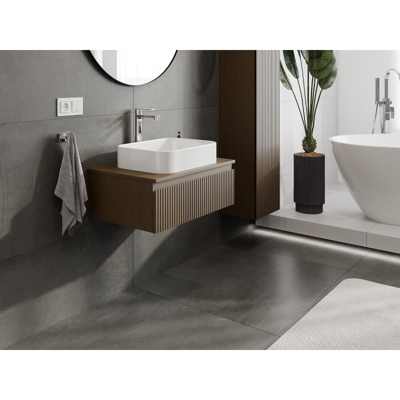 Mexen Rivel Badezimmerschrank 70 cm mit Arbeitsplatte, 1 Schublade, gerillt, Nussbaum - 91A20-07023-1-BFC86