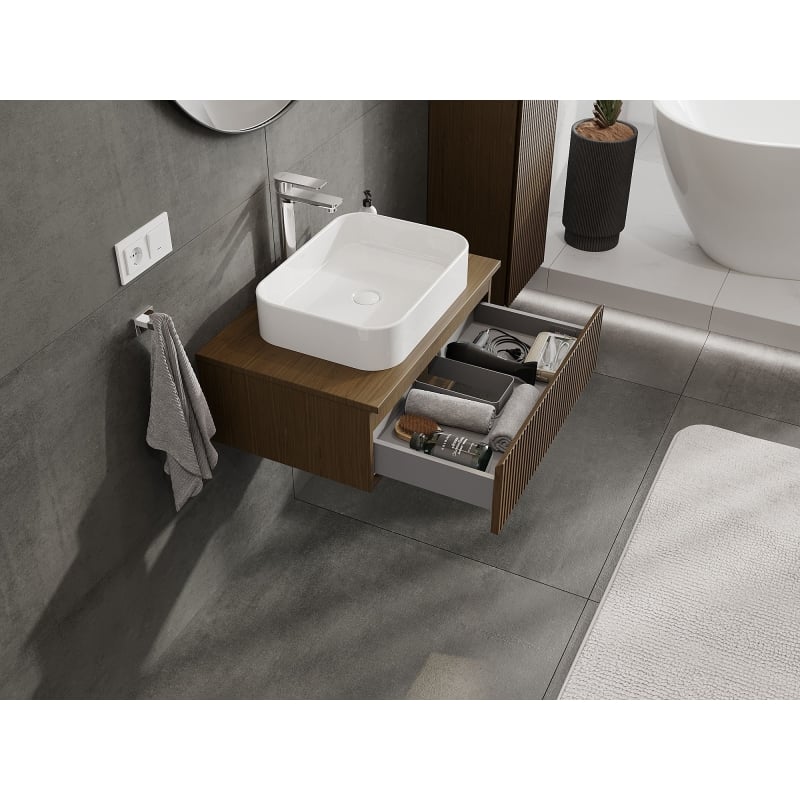 Mexen Rivel Badezimmerschrank 70 cm mit Arbeitsplatte, 1 Schublade, gerillt, Nussbaum - 91A20-07023-1-BFC86