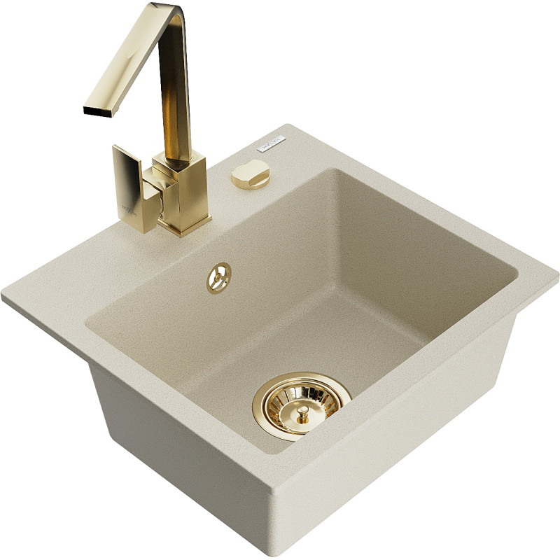 Mexen Milo Granitspüle 1-Becken mit Küchenarmatur Rita, beige - 6505-69-670300-50