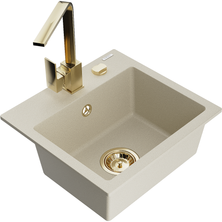 Mexen Milo Granitspüle 1-Becken mit Küchenarmatur Rita, beige - 6505-69-670300-50