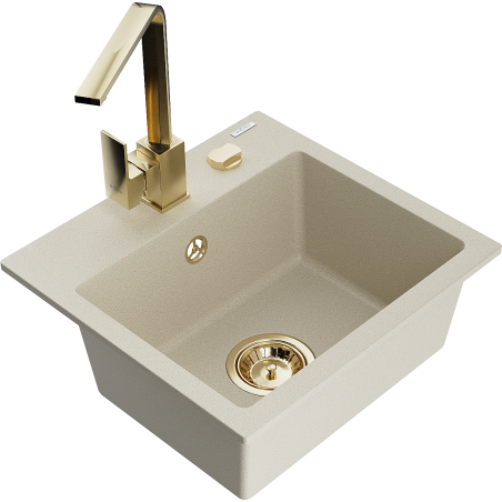 Mexen Milo Granitspüle 1-beckig mit Küchenarmatur Rita, beige - 6505-69-670300-50