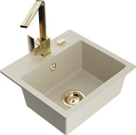 Mexen Milo Granitspüle 1-beckig mit Küchenarmatur Rita, beige - 6505-69-670300-50