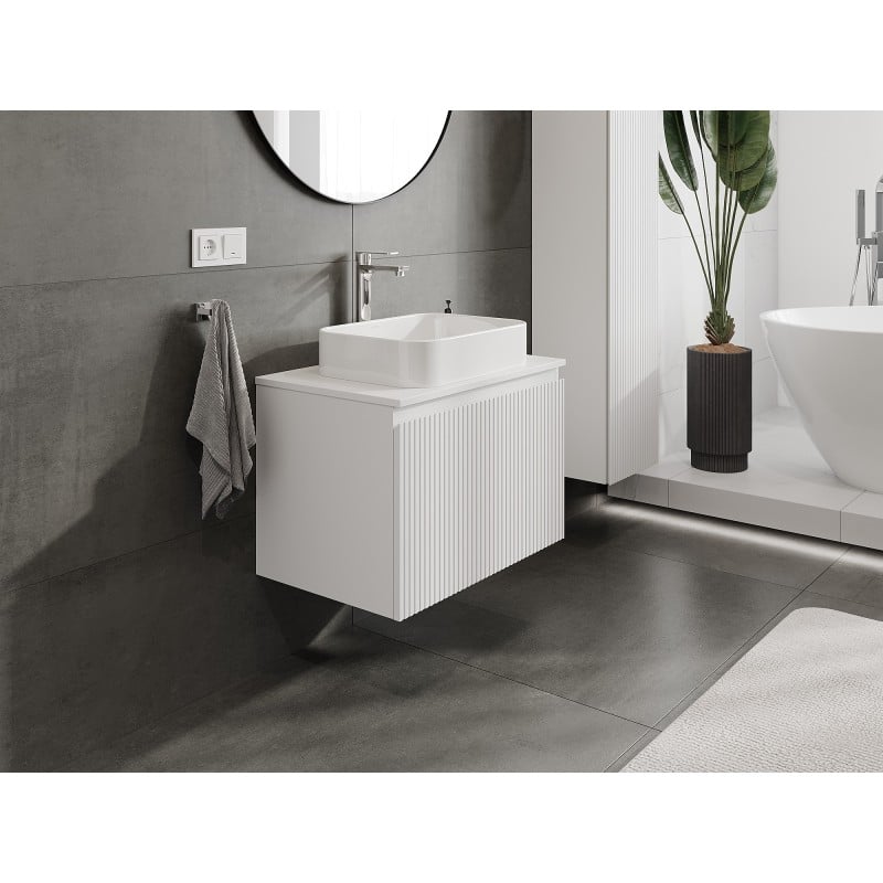 Mexen Rivel Badezimmerschrank 70 cm mit Arbeitsplatte, 1 Schublade, geriffelt, weiß matt - 91A20-07047-1-BFC01