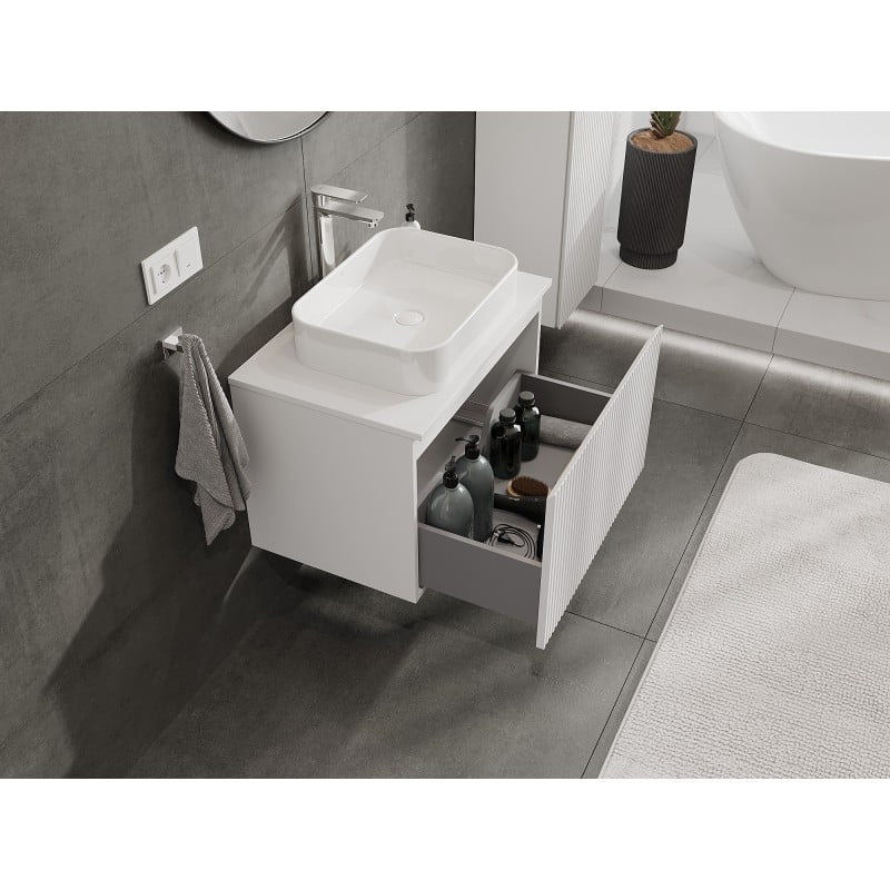 Mexen Rivel Badezimmerschrank 70 cm mit Arbeitsplatte, 1 Schublade, geriffelt, weiß matt - 91A20-07047-1-BFC01