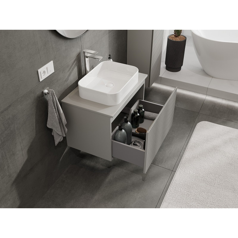 Mexen Rivel Badezimmerschrank unterschrank 70 cm mit Arbeitsplatte, 1 Schublade, geriffelt, grauer Matt - 91A20-07047-1-BFC62