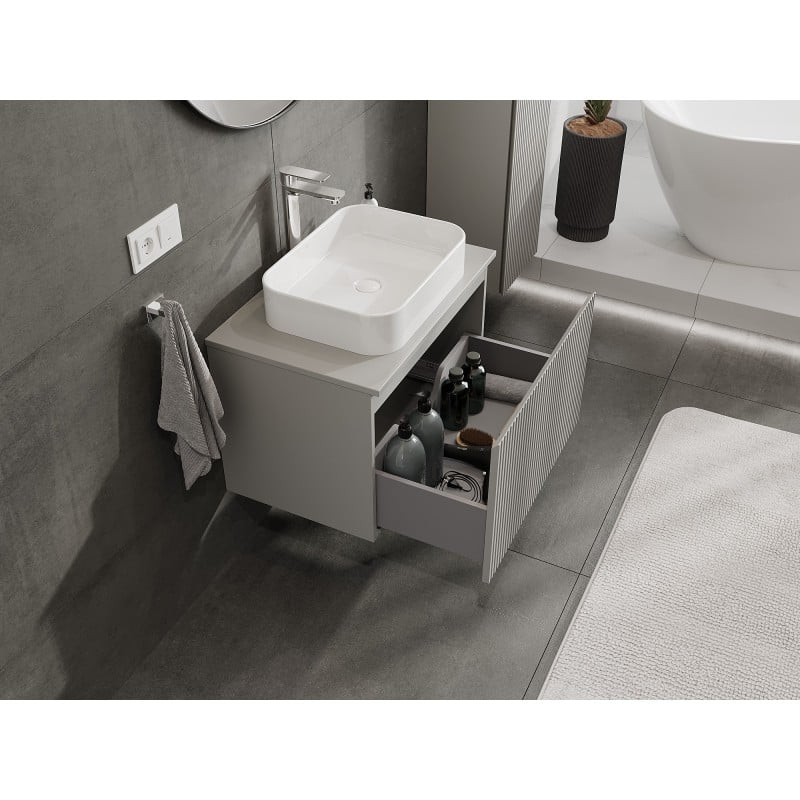 Mexen Rivel Waschtischunterschrank 70 cm mit Platte, 1 Schublade, gerillt, graumatt - 91A20-07047-1-BFC62