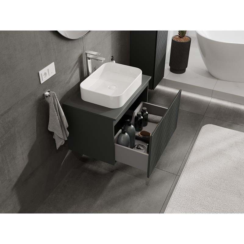 Mexen Rivel Badezimmerschrank 70 cm mit Arbeitsplatte, 1 Schublade, geriffelt, Graphit matt - 91A20-07047-1-BFC66