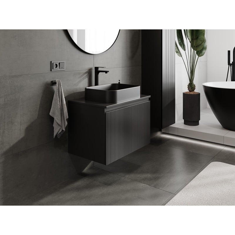 Mexen Rivel Badezimmerschrank 70 cm mit Platte, 1 Schublade, gerillt, schwarz matt - 91A20-07047-1-BFC71