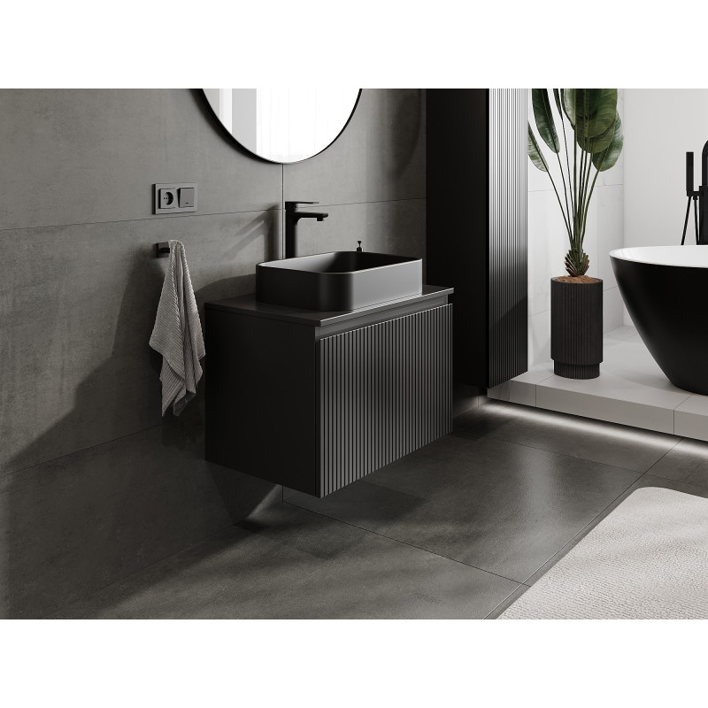 Mexen Rivel Badezimmerschrank 70 cm unter Waschbecken mit Arbeitsplatte, 1 Schublade, geriffelt, schwarz matt