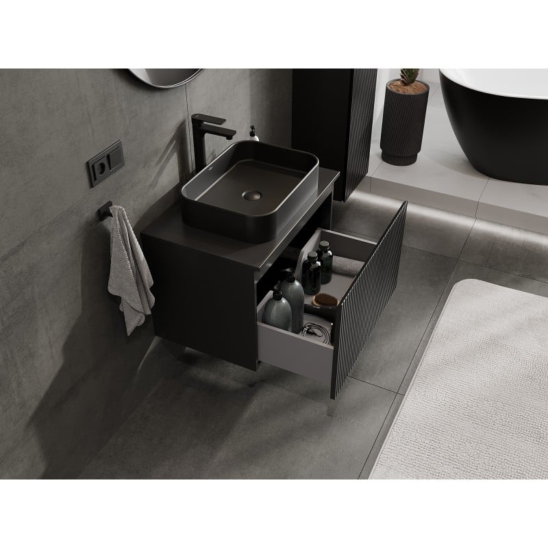Mexen Rivel Badezimmerschrank 70 cm mit Platte, 1 Schublade, gerillt, schwarz matt - 91A20-07047-1-BFC71