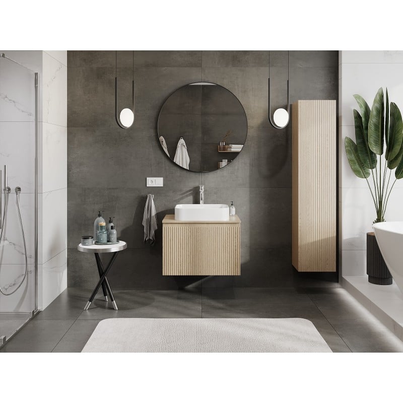 Mexen Rivel Badezimmerschrank unter Waschbecken 70 cm mit Arbeitsplatte, 1 Schublade, geriffelt, Eiche - 91A20-07047-1-BFC81