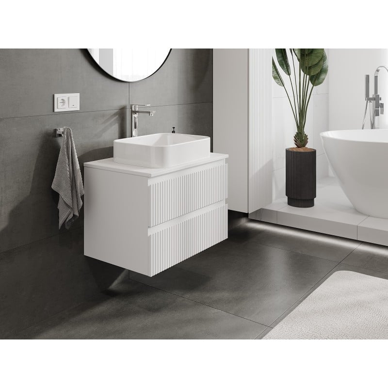 Mexen Rivel Waschtischunterschrank 70 cm mit Arbeitsplatte, 2 Schubladen, geriffelt, weiß matt - 91A20-07047-2-BFFC01