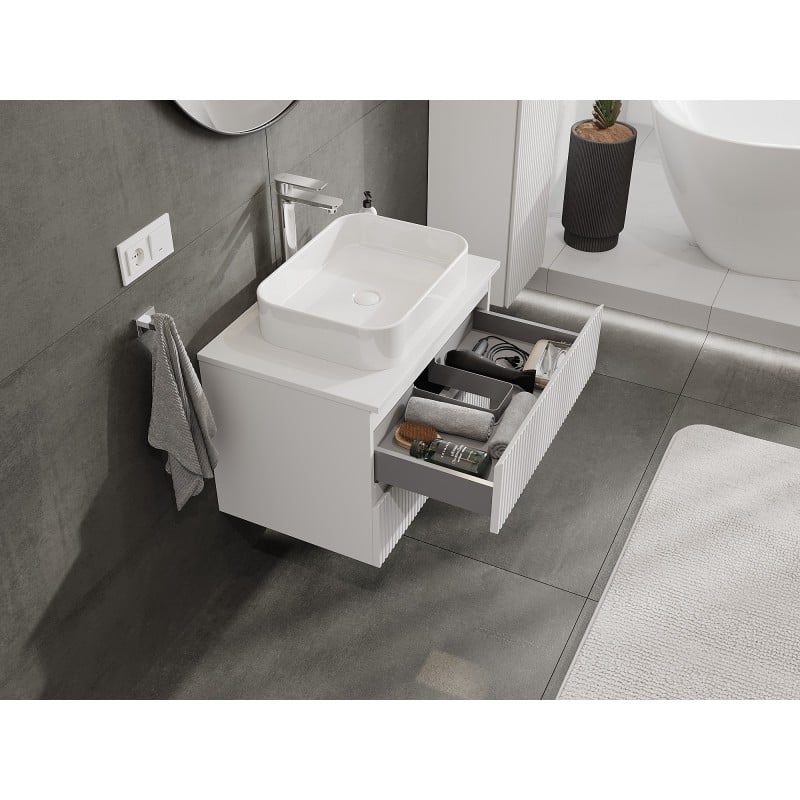Mexen Rivel Waschtischunterschrank 70 cm mit Arbeitsplatte, 2 Schubladen, geriffelt, weiß matt - 91A20-07047-2-BFFC01