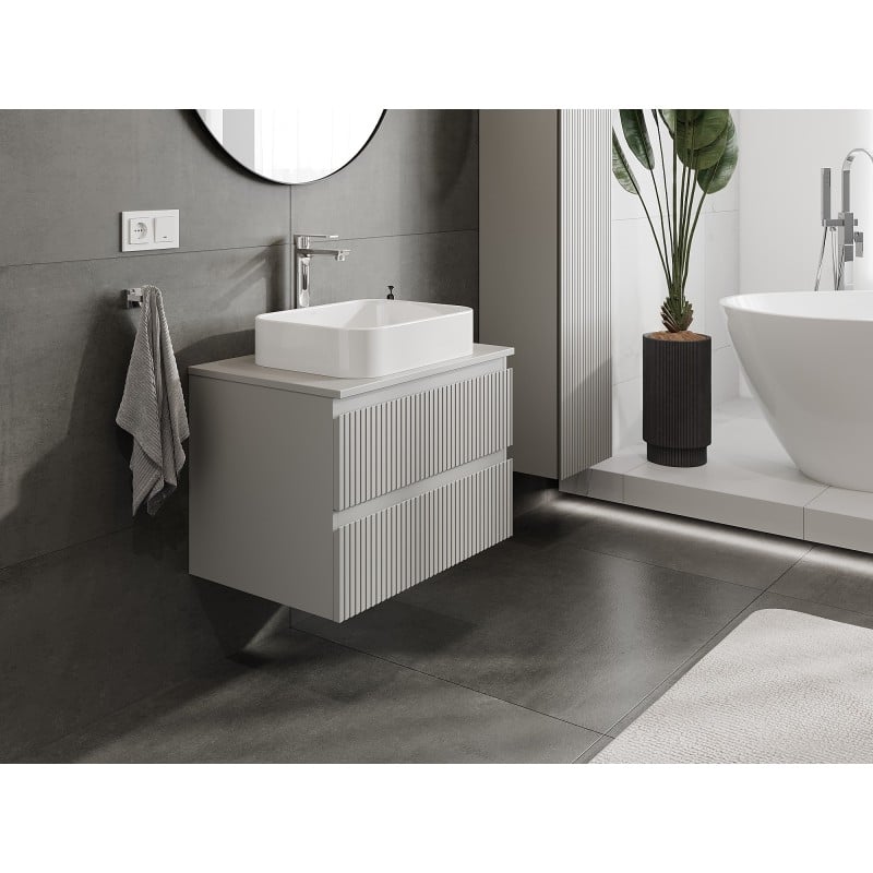 Mexen Rivel Badezimmerunterschrank 70 cm mit Arbeitsplatte, 2 Schubladen, geriffelt, grau matt - 91A20-07047-2-BFFC62