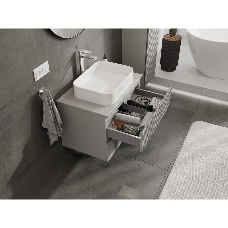 Mexen Rivel Badezimmerunterschrank 70 cm mit Arbeitsplatte, 2 Schubladen, geriffelt, grau matt - 91A20-07047-2-BFFC62