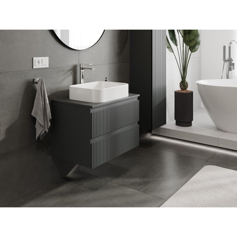 Mexen Rivel Badschrank unter dem Waschbecken 70 cm mit Platte, 2 Schubladen, geriffelt, Graphit matt - 91A20-07047-2-BFFC66