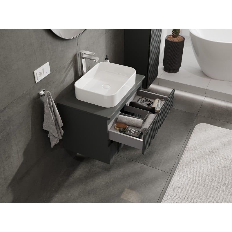 Mexen Rivel Badschrank unter dem Waschbecken 70 cm mit Platte, 2 Schubladen, geriffelt, Graphit matt - 91A20-07047-2-BFFC66