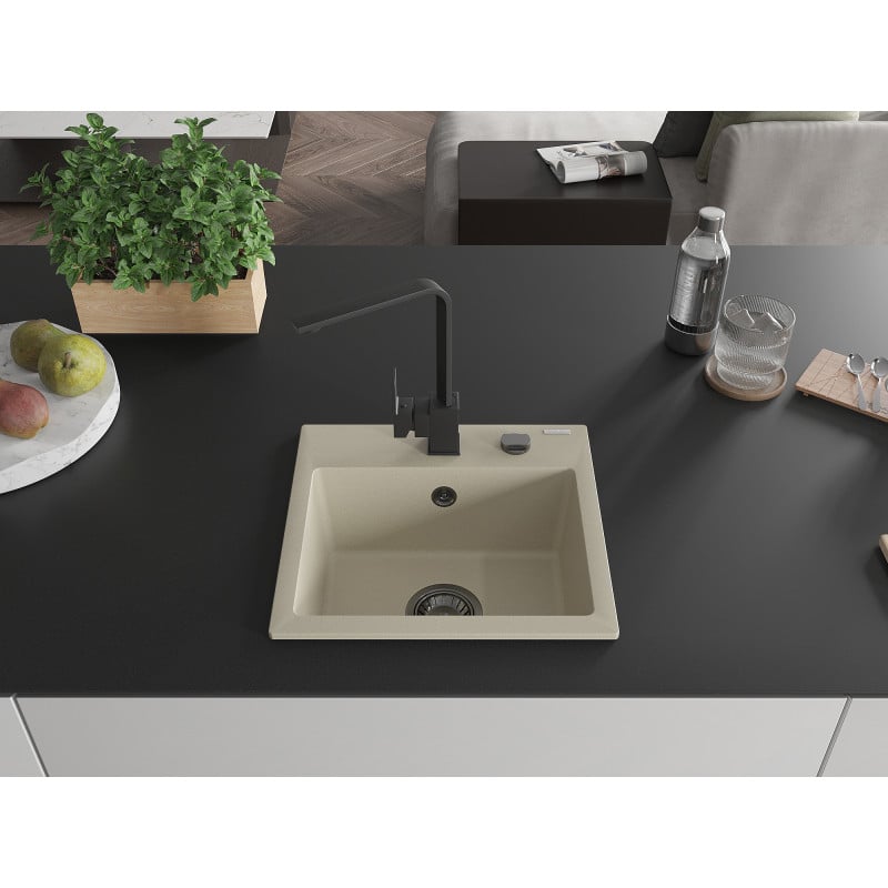 Mexen Milo Granitspüle 1-Becken mit Küchenarmatur Rita, Beige - 6505-69-670300-70