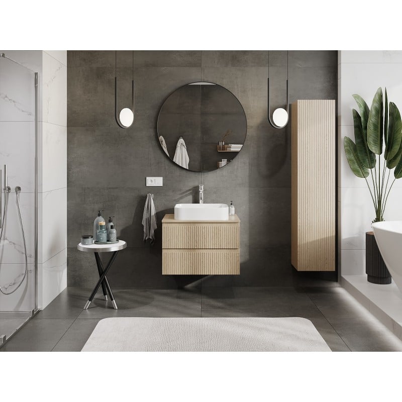 Mexen Rivel Badezimmerschrank unter Waschbecken 70 cm mit Arbeitsplatte, 2 Schubladen, gerillt, Eiche - 91A20-07047-2-BFFC81