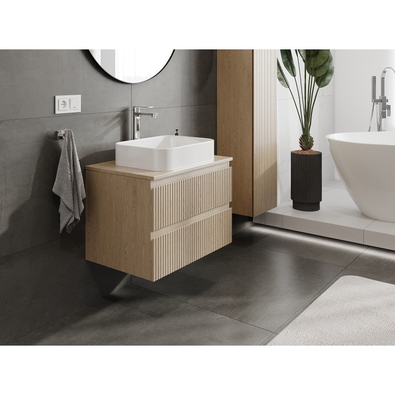 Mexen Rivel Badezimmerschrank unter Waschbecken 70 cm mit Arbeitsplatte, 2 Schubladen, gerillt, Eiche - 91A20-07047-2-BFFC81