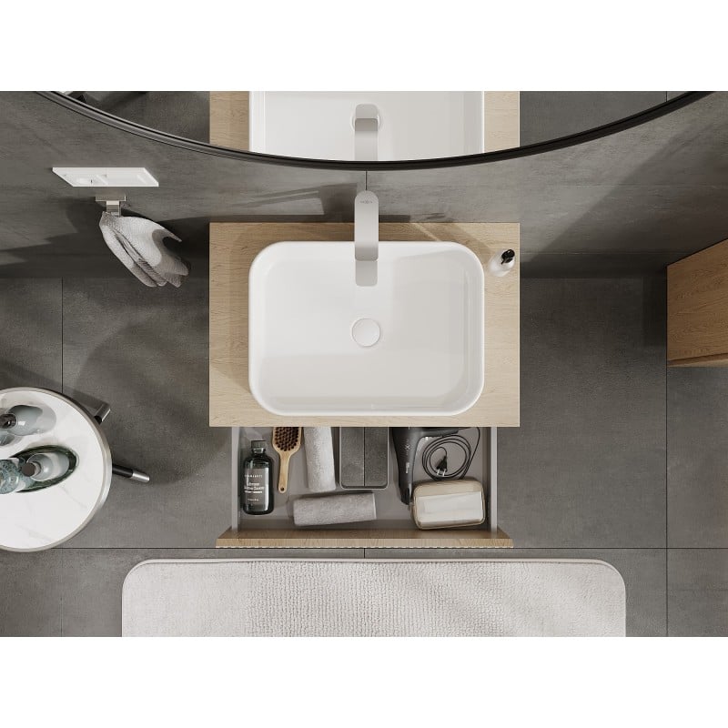 Mexen Rivel Badezimmerschrank unter Waschbecken 70 cm mit Arbeitsplatte, 2 Schubladen, gerillt, Eiche - 91A20-07047-2-BFFC81