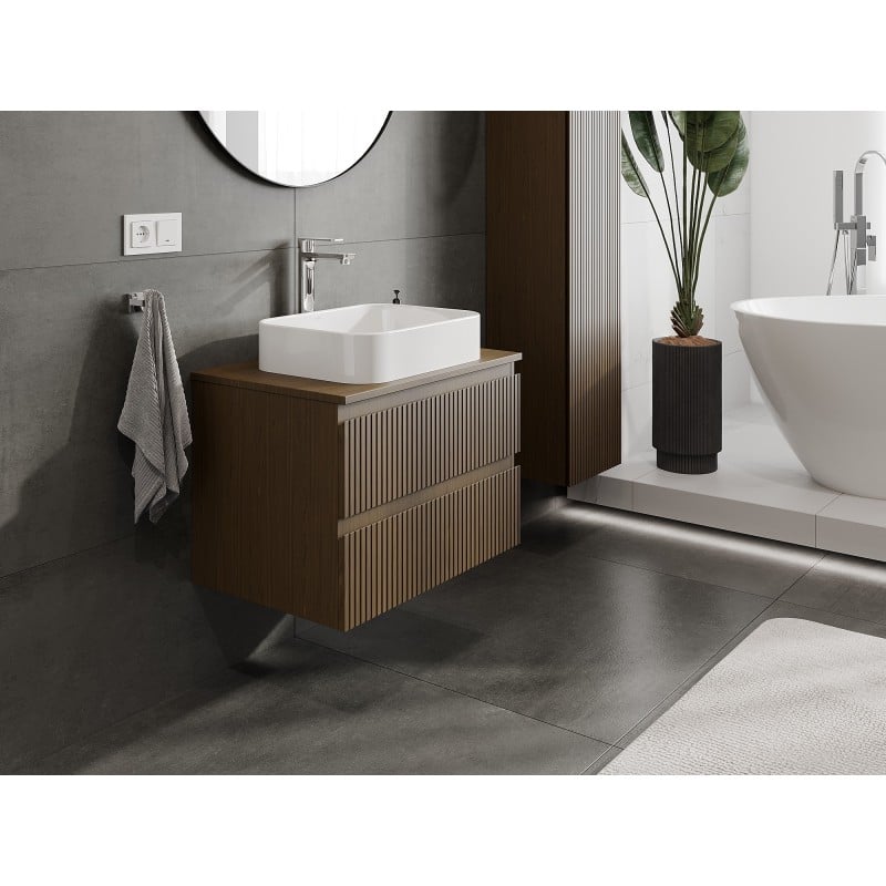Mexen Rivel Badezimmerschrank 70 cm mit Arbeitsplatte, 2 Schubladen, gerillt, Nuss - 91A20-07047-2-BFFC86