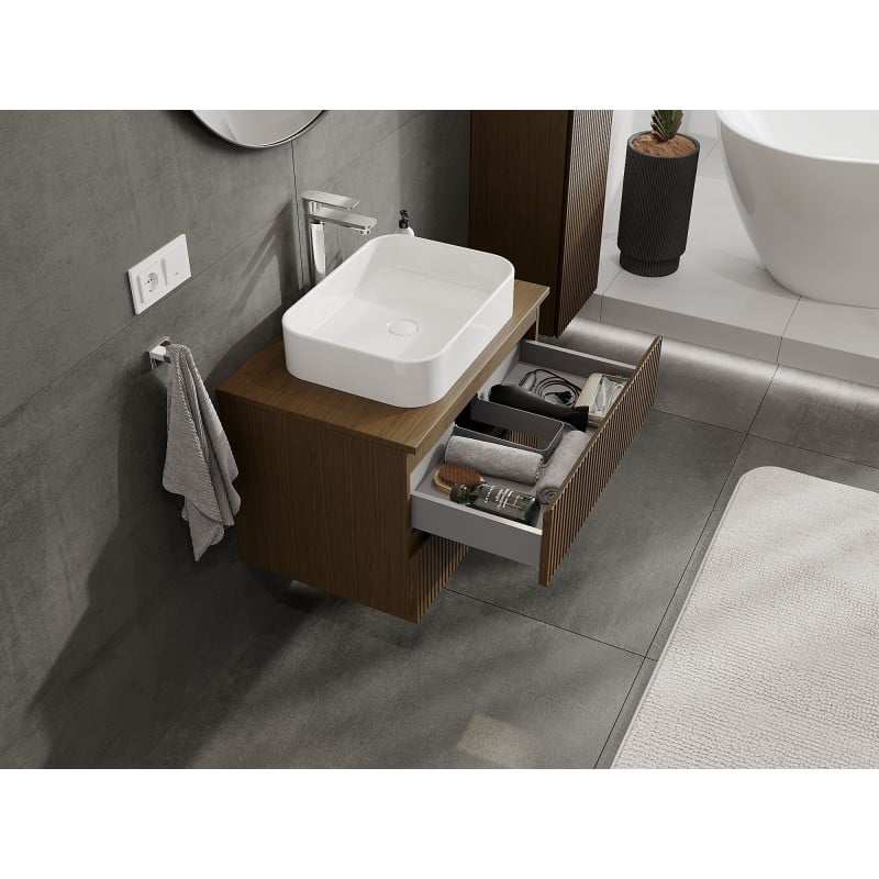 Mexen Rivel Badezimmerschrank 70 cm mit Arbeitsplatte, 2 Schubladen, gerillt, Nuss - 91A20-07047-2-BFFC86
