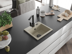 Mexen Milo Granitspüle 1-Becken mit Küchenarmatur Rita, Beige - 6505-69-670300-70