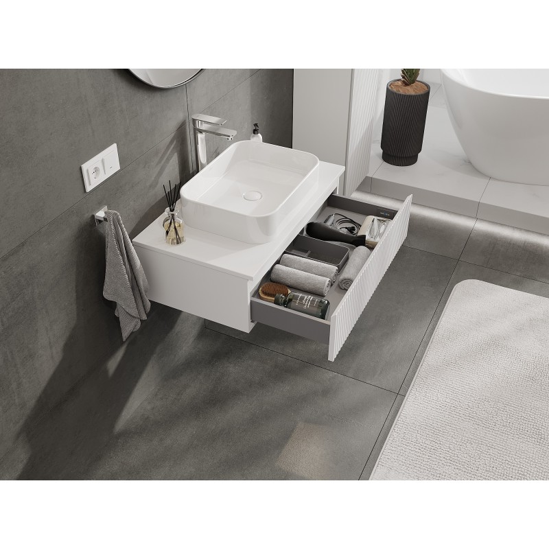 Mexen Rivel Badezimmerschrank 80 cm mit Arbeitsplatte, 1 Schublade, geriffelt, weiß matt - 91A20-08023-1-BFC01
