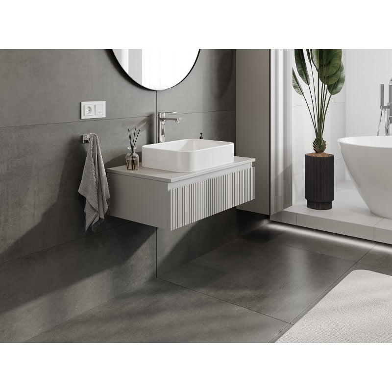 Mexen Rivel Badezimmer-Unterschrank 80 cm mit Platte, 1 Schublade, gerillt, grau matt - 91A20-08023-1-BFC62