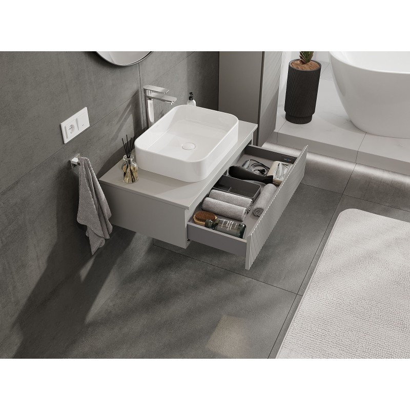 Mexen Rivel Badezimmer-Unterschrank 80 cm mit Platte, 1 Schublade, gerillt, grau matt - 91A20-08023-1-BFC62