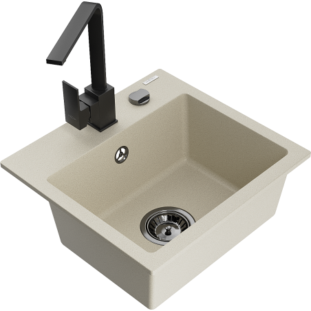 Mexen Milo Granitspüle 1-Becken mit Küchenarmatur Rita, Beige - 6505-69-670300-70