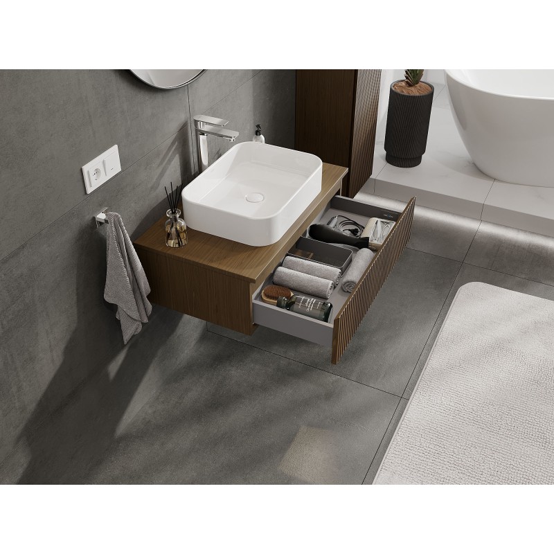 Mexen Rivel Badezimmerschrank 80 cm mit Arbeitsplatte, 1 Schublade, gerillt, Nussbaum - 91A20-08023-1-BFC86