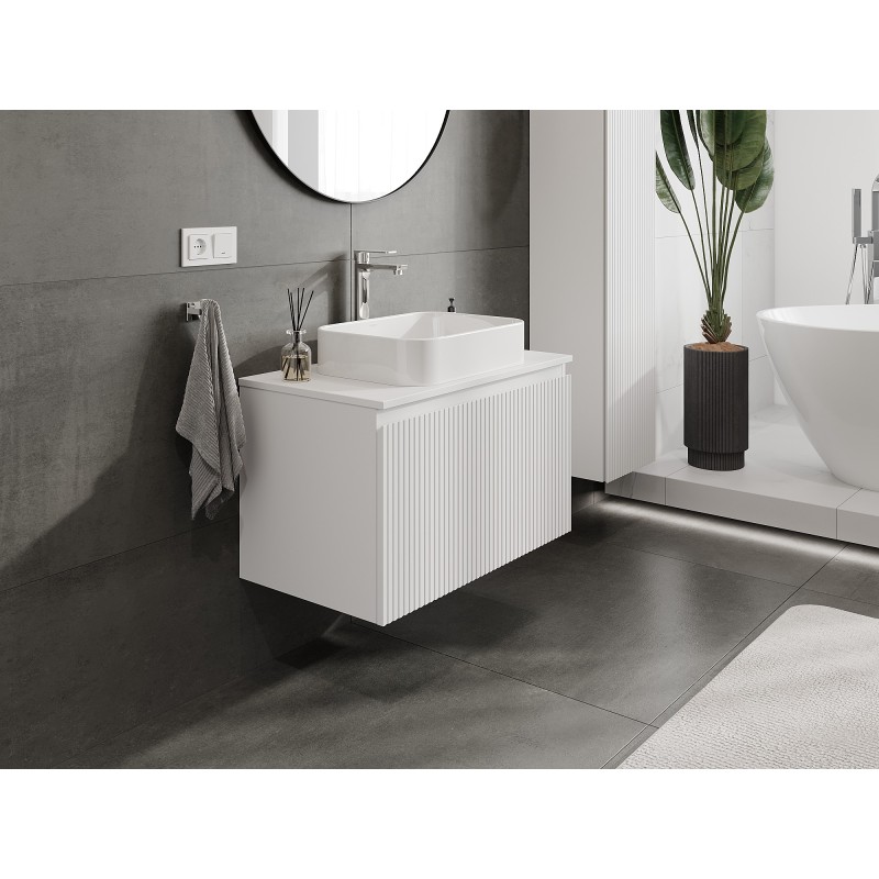 Mexen Rivel Badezimmerschrank für Waschbecken 80 cm mit Arbeitsplatte, 1 Schublade, geriffelt, weiß matt - 91A20-08047-1-BFC01