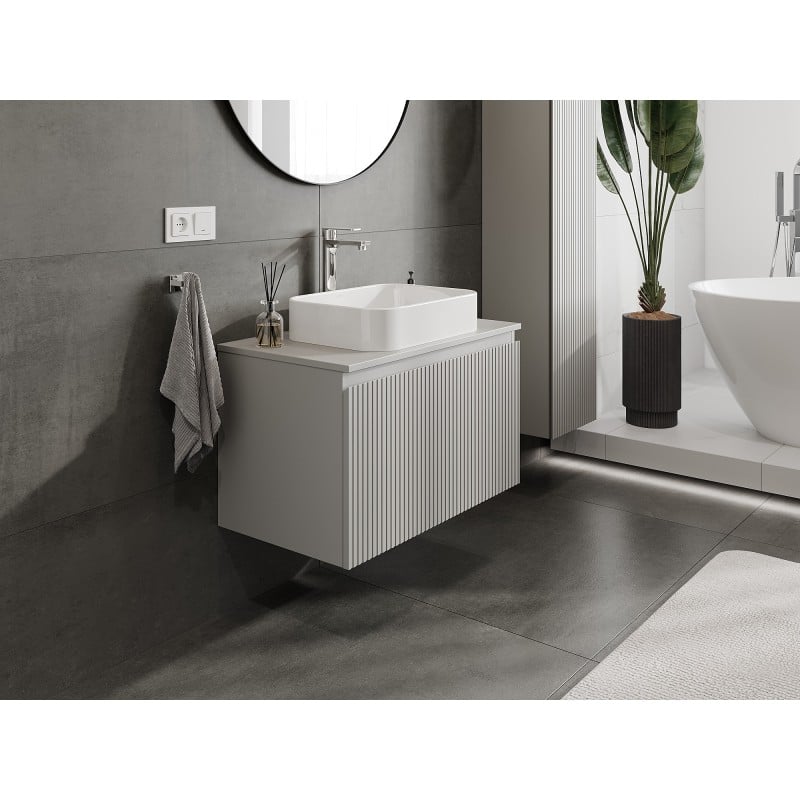 Mexen Rivel Badezimmer-Unterschrank 80 cm mit Arbeitsplatte, 1 Schublade, gerillt, grau matt - 91A20-08047-1-BFC62