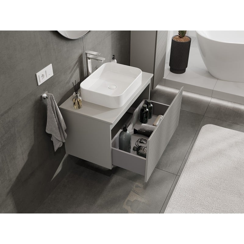 Mexen Rivel Badezimmer-Unterschrank 80 cm mit Arbeitsplatte, 1 Schublade, gerillt, grau matt - 91A20-08047-1-BFC62