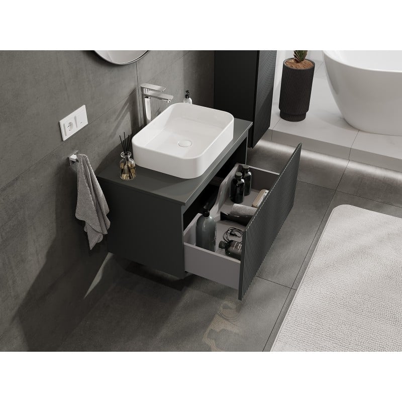 Mexen Rivel Badezimmerschrank 80 cm mit Platte, 1 Schublade, geriffelt, Graphit Matt - 91A20-08047-1-BFC66