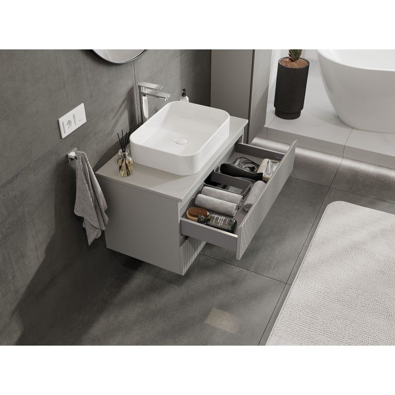 Mexen Rivel Badunterschrank 80 cm mit Arbeitsplatte, 2 Schubladen, geriffelt, graumatt - 91A20-08047-2-BFFC62