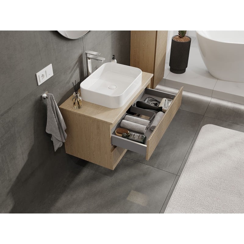 Mexen Rivel Badezimmer-Unterschrank 80 cm mit Arbeitsplatte, 2 Schubladen, geriffelt, Eiche - 91A20-08047-2-BFFC81