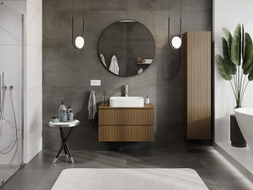 Mexen Rivel Badezimmerunterschrank 80 cm mit Platte, 2 Schubladen, geriffelt, Nussbaum - 91A20-08047-2-BFFC86