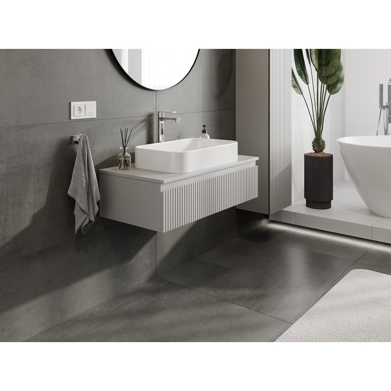 Mexen Rivel 90 cm Unterschrank mit Waschtischplatte, 1 Schublade, geriffelt, grau matt - 91A20-09023-1-BFC62