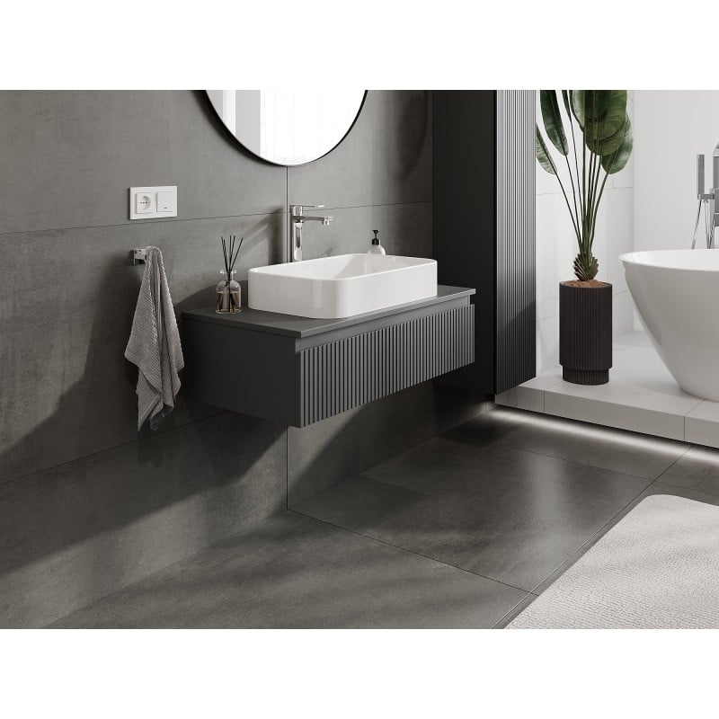 Mexen Rivel Badezimmer-Unterschrank 90 cm mit Arbeitsplatte, 1 Schublade, geriffelt, grafit matt - 91A20-09023-1-BFC66