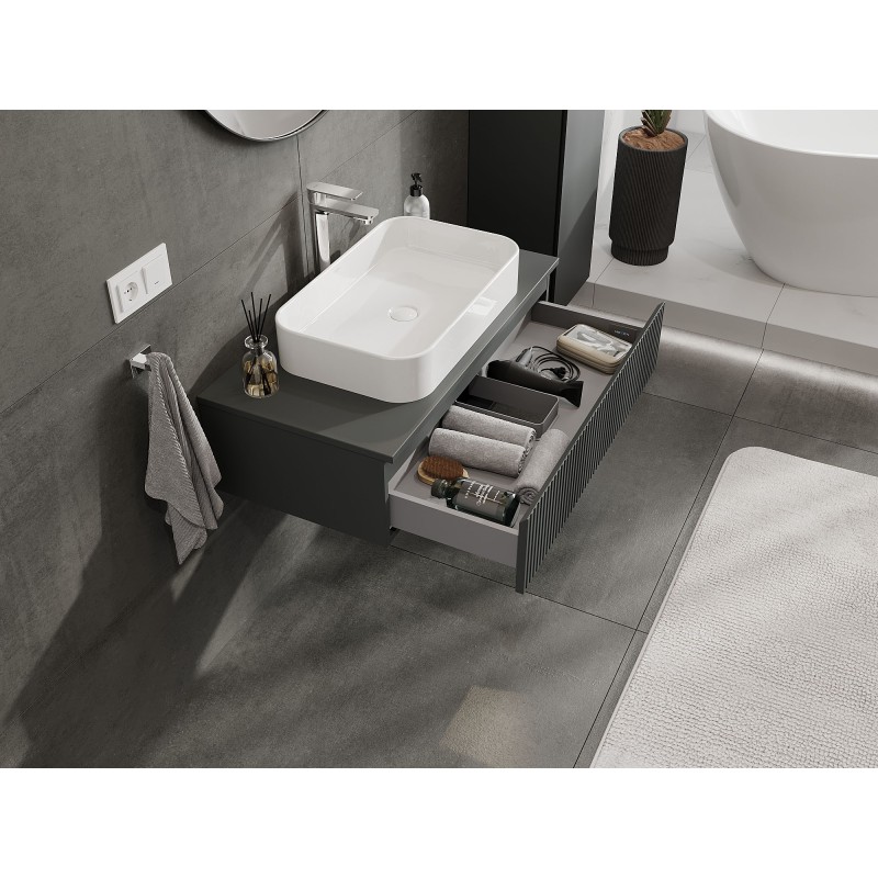 Mexen Rivel Badezimmer-Unterschrank 90 cm mit Arbeitsplatte, 1 Schublade, geriffelt, grafit matt - 91A20-09023-1-BFC66