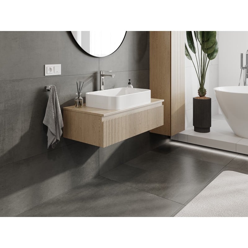 Mexen Rivel Badezimmerschrank 90 cm, gerillt, in Eiche - 91A20-09023-1-BFC81