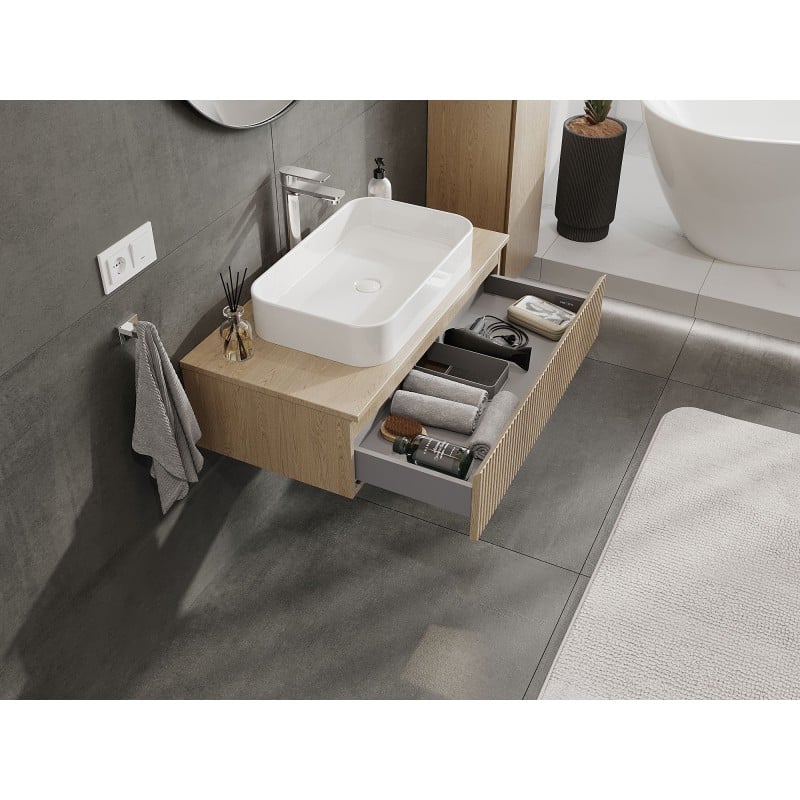 Mexen Rivel Badezimmerschrank 90 cm, gerillt, in Eiche - 91A20-09023-1-BFC81